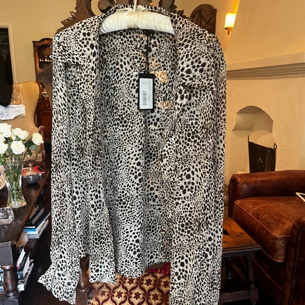 PAIGE Tops | Silk Leopard Print Blouse | Color: Cream/Tan